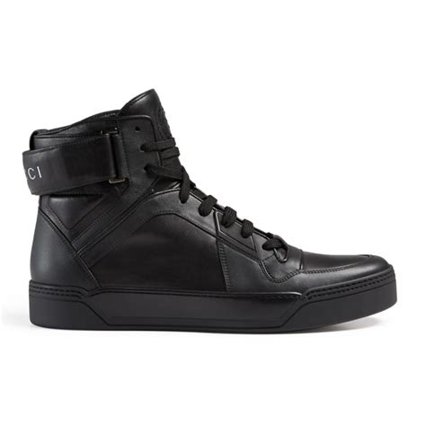 men's gucci black leather high top sneakers